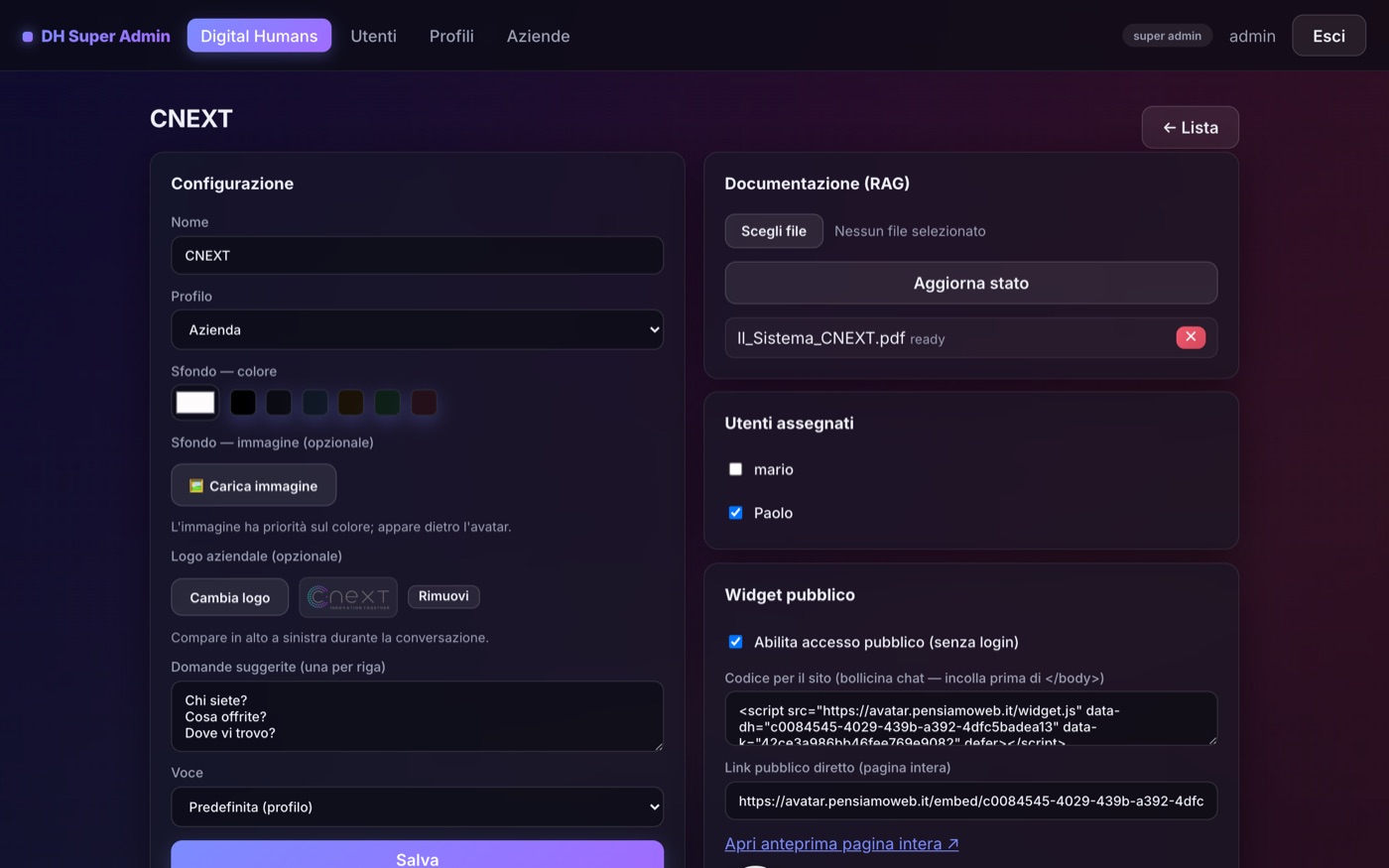 La console di amministrazione Onice